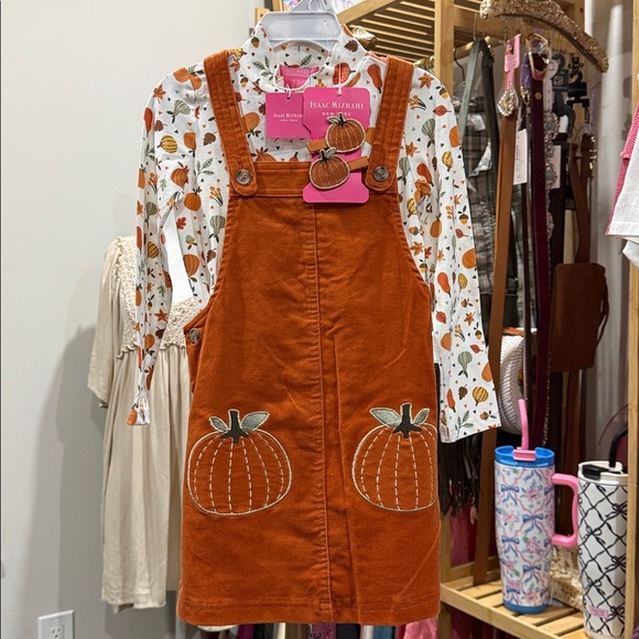 Isaac Mizrahi Other - NWT Isaac Mizrahi NY 3T Girls Fall Outfit Dress Overalls Long Sleeve Hair Clips